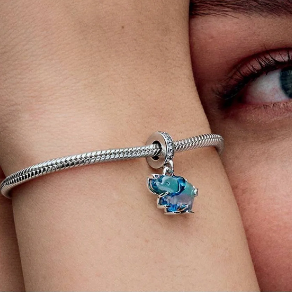 Authentic Pandora Blue Murano Glass Elephant Dangle Charm - NWOT